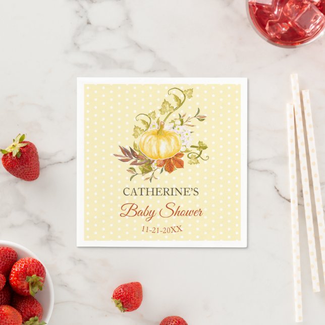 Cute Rustic Pumpkin Polka Dot Baby Shower Napkins (Insitu)