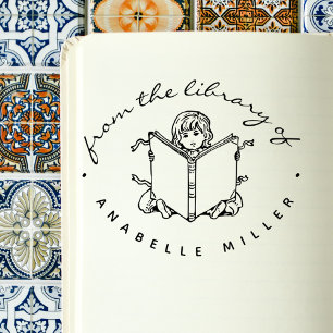 Cute Rustic Reading Child Custom Library Books Rubber Stamp