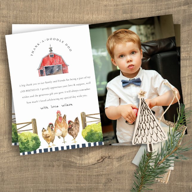 Cute Rustic Red Barn Chicken Farm Photo Birthday Thank You Card (Creator Uploaded)