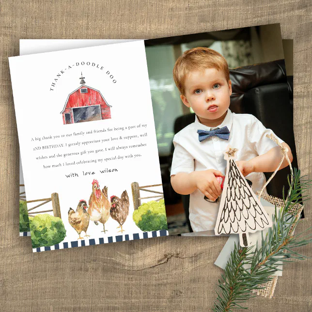 Cute Rustic Red Barn Chicken Farm Photo Birthday Thank You Card | Zazzle