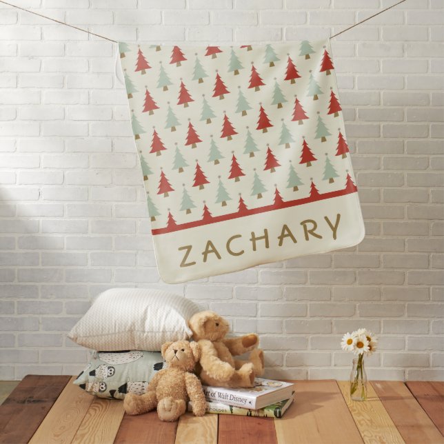 Cute Rustic Red Green Christmas Tree Baby Blanket (In Situ)