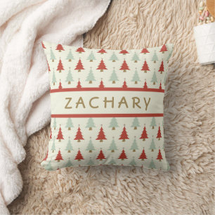 Cute Rustic Red Green Christmas Tree Throw Pillow