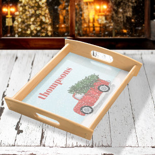 Cute Rustic Red Truck Christmas Personalized Serving Tray