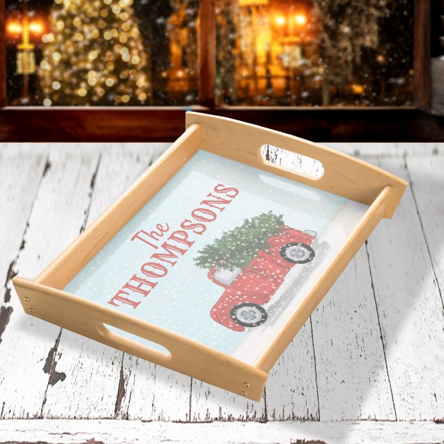 Cute Rustic Red Truck Christmas Personalized Serving Tray (Rustic Red Truck Christmas Personalized Serving Tray)