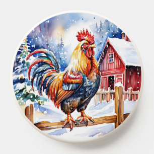 Cute Rustic Rooster in Snow Farm Themed PopSocket