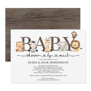 Cute Rustic Safari Animals Baby Shower By Mail Invitation