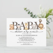 Cute Rustic Safari Animals Baby Shower By Mail Invitation (Standing Front)