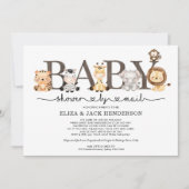 Cute Rustic Safari Animals Baby Shower By Mail Invitation (Front)