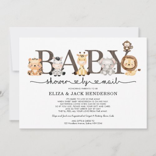 Cute Rustic Safari Animals Baby Shower By Mail Invitation