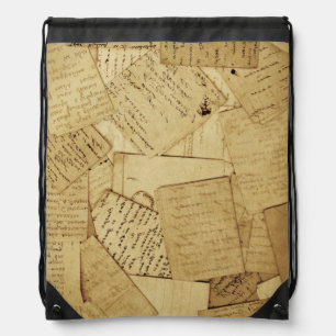 Cute Rustic Scattered Papers Pattern Drawstring Bag
