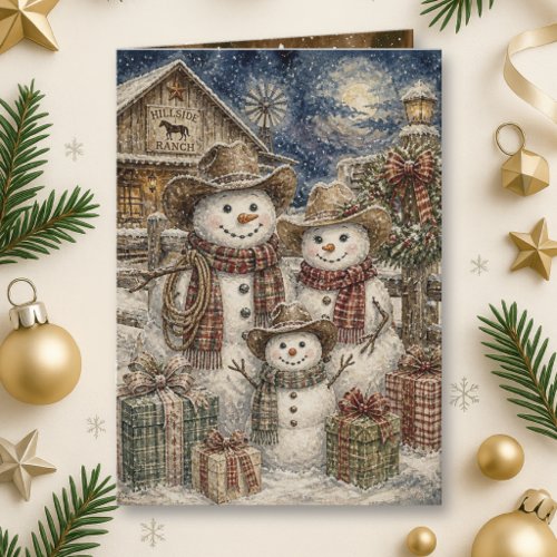 Cute Rustic Snowman Family Country and Western Card