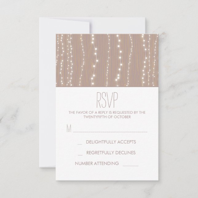 cute rustic string lights wedding RSVP cards (Front)