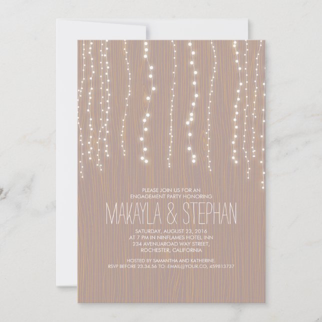 Cute Rustic String of Lights Engagement Party Invitation (Front)