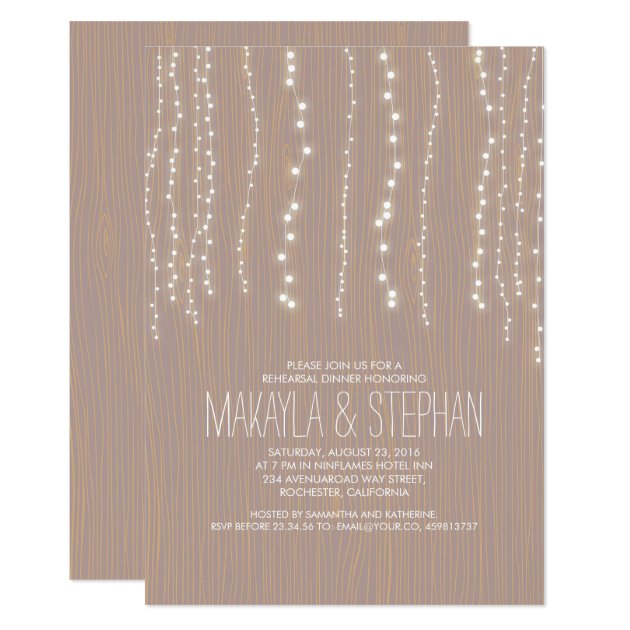 Cute Rustic String Of Lights Rehearsal Dinner Invitation