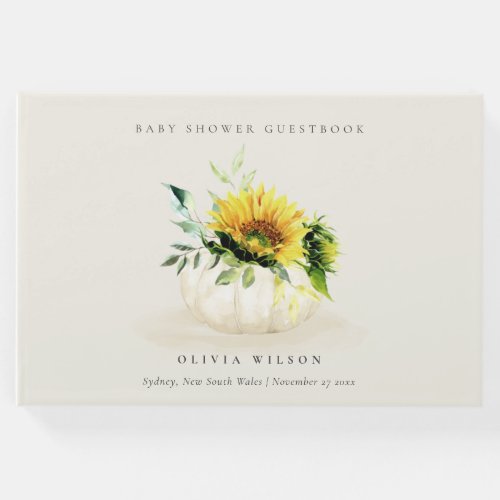 Cute Rustic Sunflower Pumpkin Floral Baby Shower Guest Book