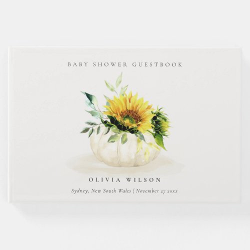 Cute Rustic Sunflower Pumpkin Floral Baby Shower Guest Book