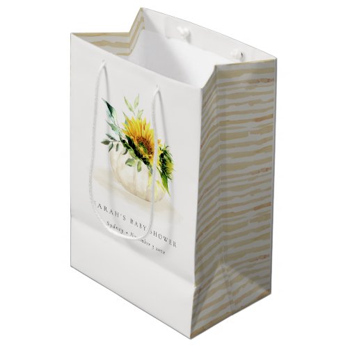 Cute Rustic Sunflower Pumpkin Floral Baby Shower Medium Gift Bag