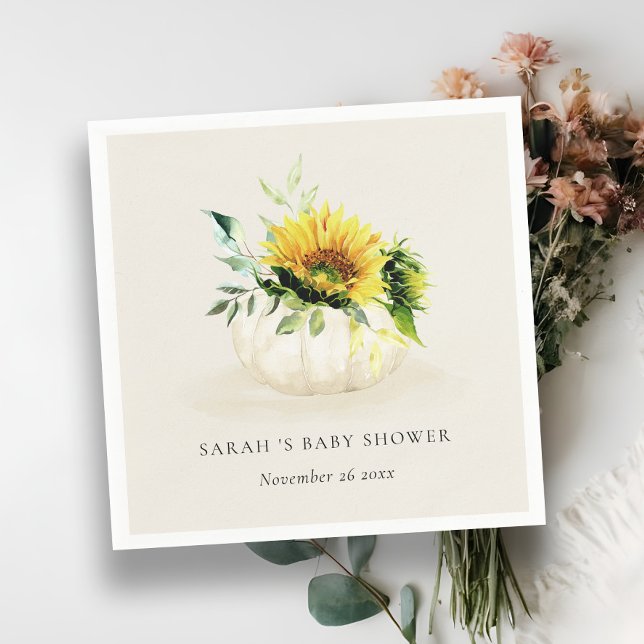 Cute Rustic Sunflower Pumpkin Floral Baby Shower Napkins (Creator Uploaded)