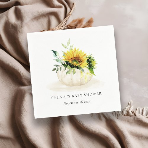 Cute Rustic Sunflower Pumpkin Floral Baby Shower Napkins