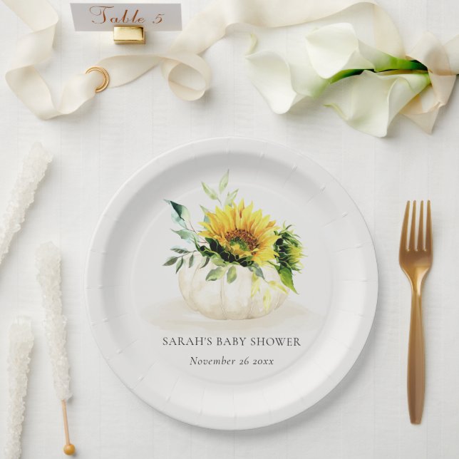 Cute Rustic Sunflower Pumpkin Floral Baby Shower Paper Plates (Wedding)