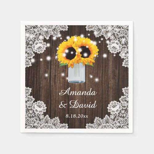 Cute Rustic Sunflower Wedding Paper Napkins