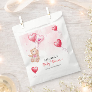 Cute Rustic Teddy Bear Heart Balloon Baby Shower  Favor Bag