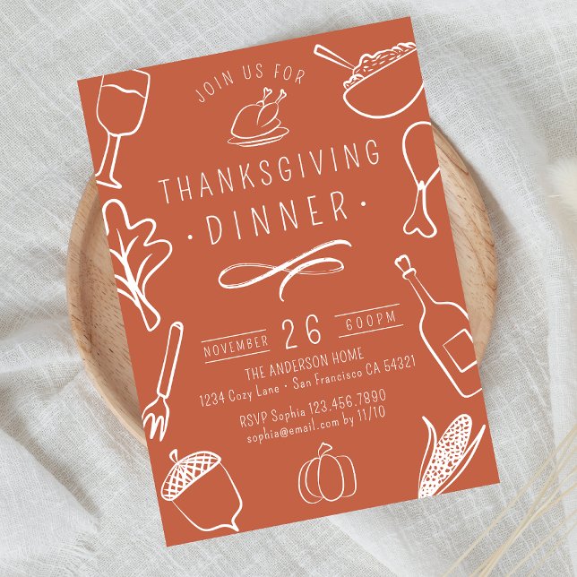 Cute Rustic Thanksgiving Dinner Pumpkin Leaves Invitation (Creator Uploaded)