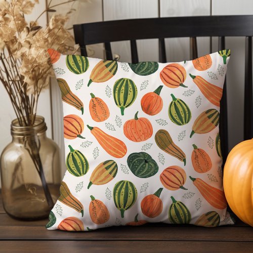 Cute Rustic Thanksgiving pumpkin pattern Throw Pillow