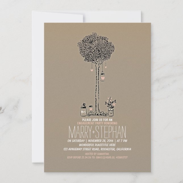 cute rustic tree and mason jars engagement party invitation (Front)