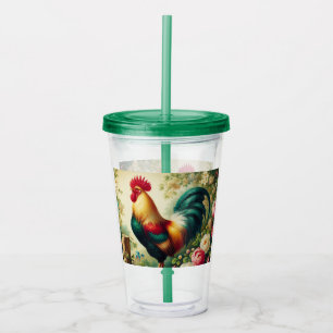 Cute rustic/vintage rooster acrylic tumbler