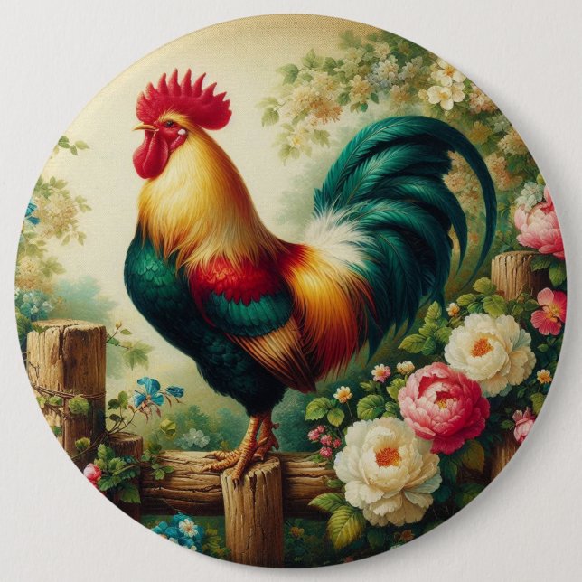 Cute rustic/vintage rooster button (Front)