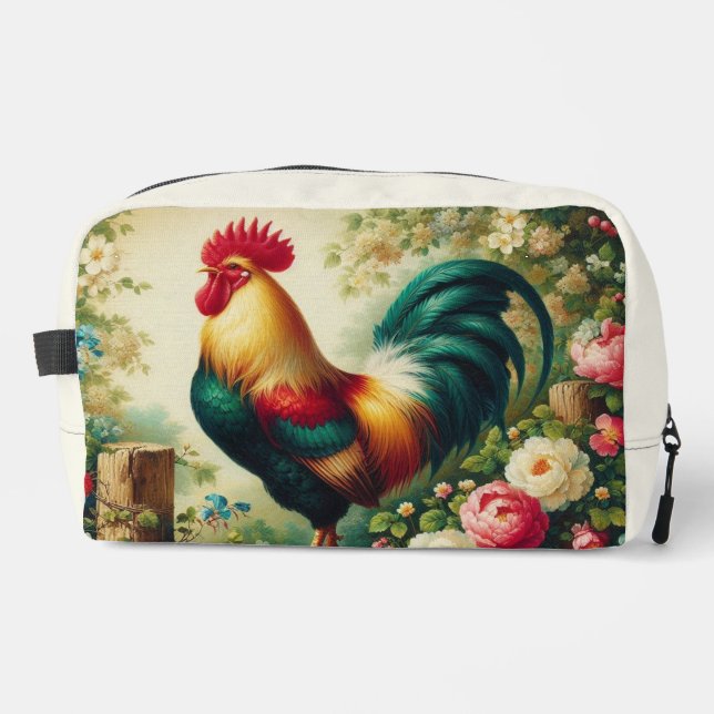 Cute rustic/vintage rooster dopp kit (Front)