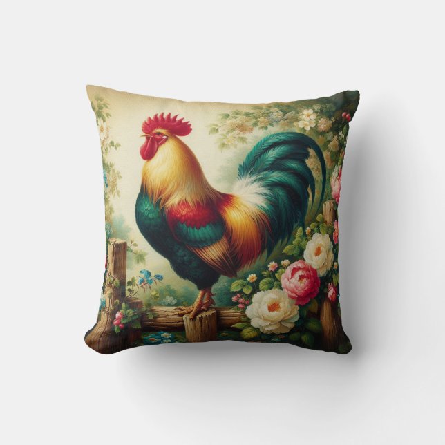 Cute rustic/vintage rooster throw pillow (Front)