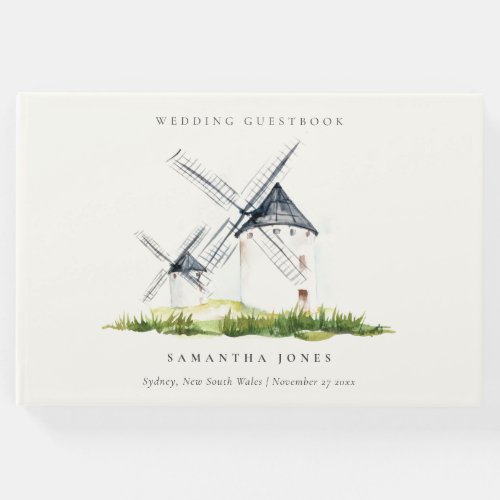 Cute Rustic Watercolor Windmill Farm Theme Wedding Guest Book