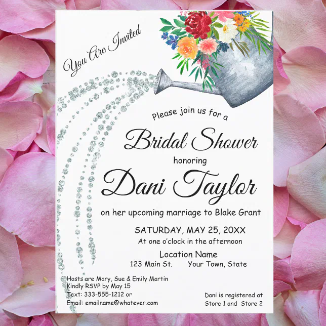Cute Rustic Watering Can Floral Bridal Shower Invitation Zazzle