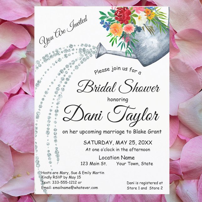 Cute Rustic Watering Can Floral Bridal Shower Invitation (Creator Uploaded)