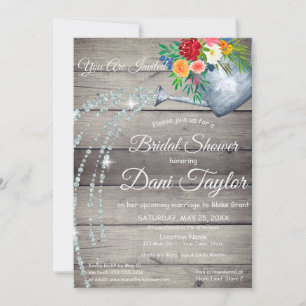 Cute Rustic Watering Can Floral Bridal Shower Invitation