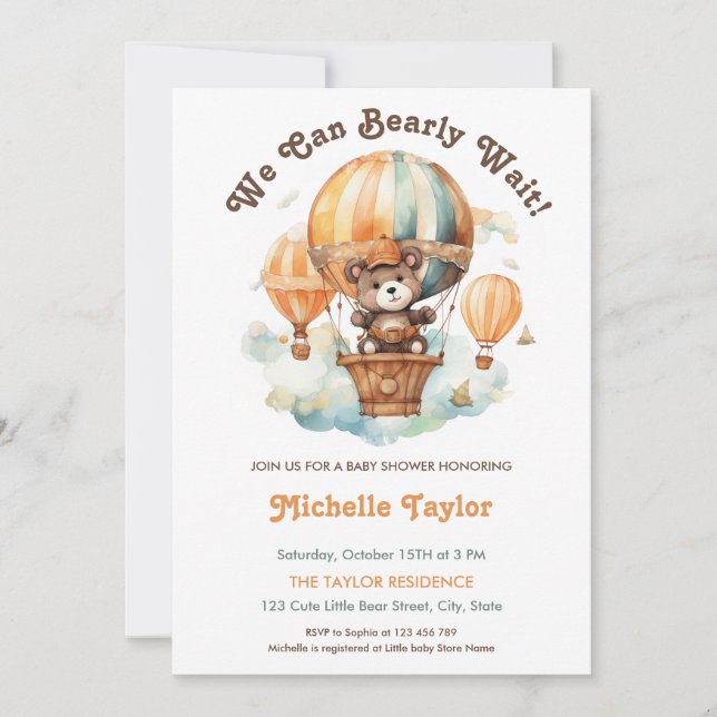 Cute Rustic We Can Bearly Wait Baby Boy Balloons Invitation (Front)