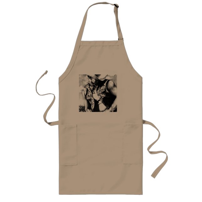 Cute Rustic Western Cowboy Drawing Modern Long Apron (Front)