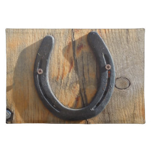 Cute Rustic Western Good Luck Horseshoe Wood Look Cloth Placemat
