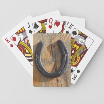 Cute Rustic Western Good Luck Horseshoe Wood Look Playing Cards by She_Wolf_Medicine at Zazzle