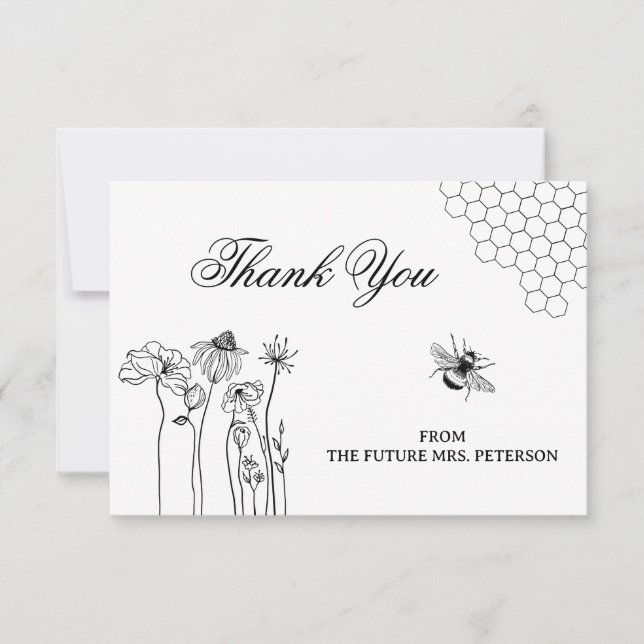 Cute Rustic Wildflower Bee Bridal Shower Thank You Note Card (Front)