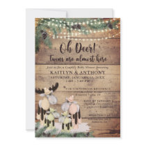 Cute Rustic Winter Deer Couple Baby Shower Twins Invitation
