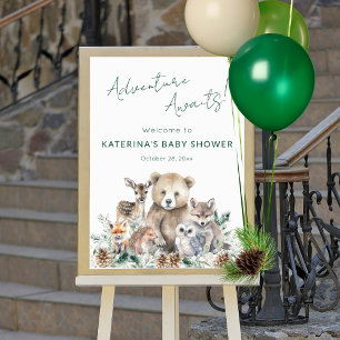 Cute Rustic Woodland Animals Baby Shower Poster
