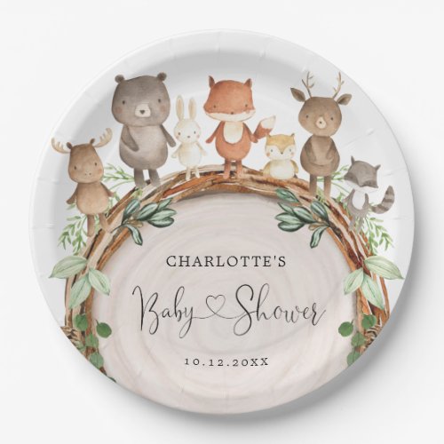 Cute Rustic Woodland Animals Forest Baby Shower Paper Plates