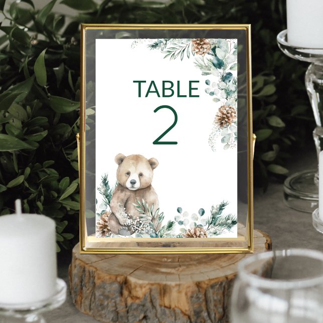 Cute Rustic Woodland Bear Baby Shower Table Number (This cute baby shower table number is perfect for a rustic woodland animal theme)