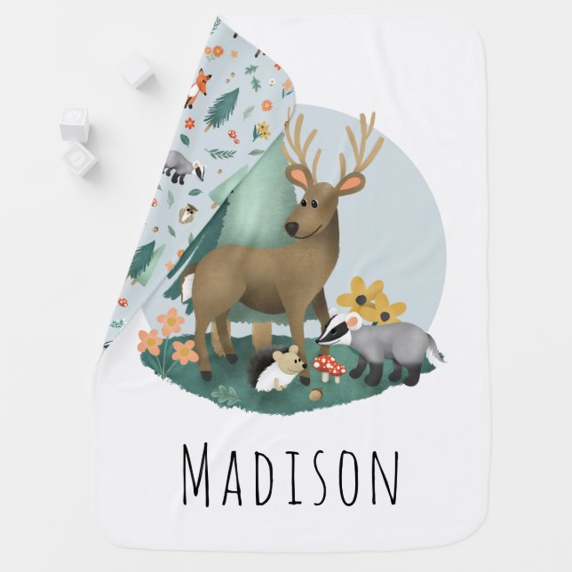 Cute Rustic Woodland Forest Animals Baby Blanket (In Situ)