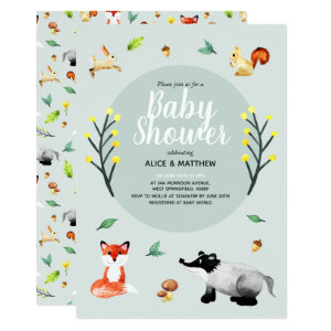 Cute Rustic Woodland Forest Animals Baby Shower Invitation