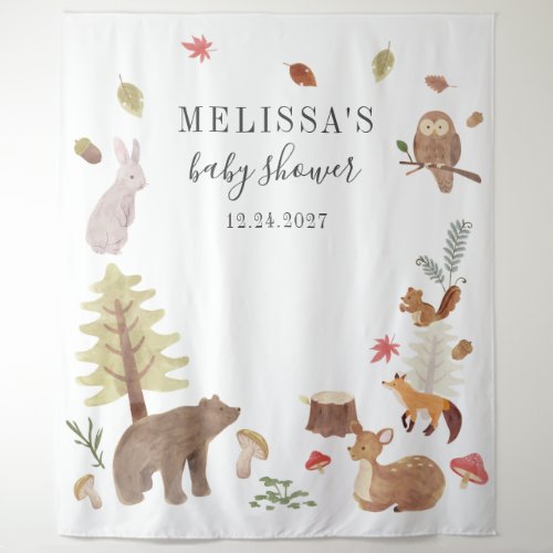 Cute Rustic Woodland Forest Animals Baby Shower Tapestry