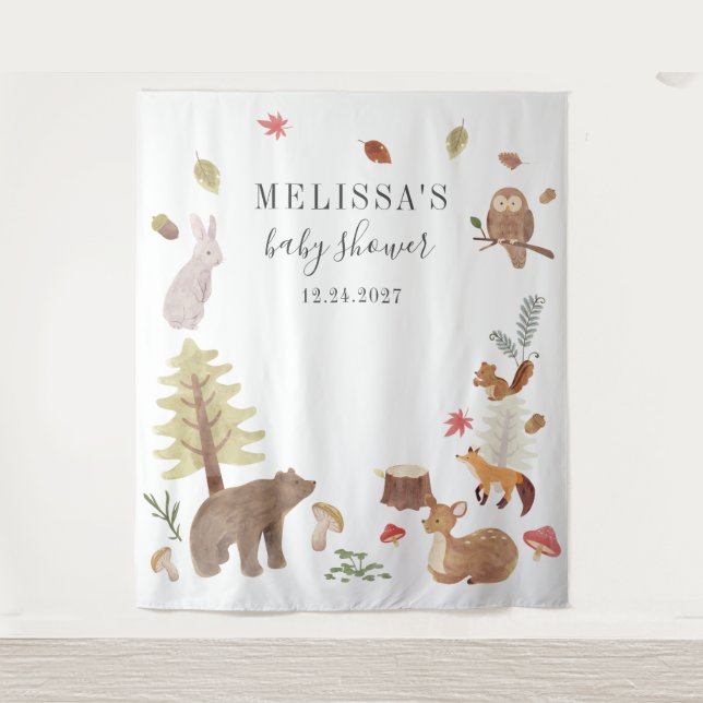 Cute Rustic Woodland Forest Animals Baby Shower Tapestry (Front)